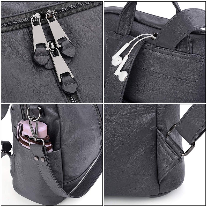 UTO Women Backpack Purse PU Washed Leather Convertible Ladies Rucksack Zipper Pockets Earphone Hole Shoulder Bag - Image 2